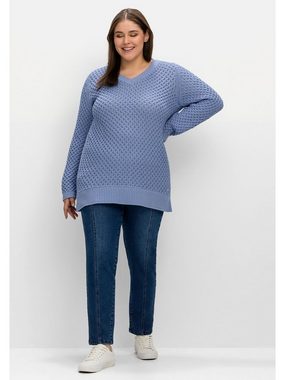 Sheego V-Ausschnitt-Pullover Große Größen in Wabenstruktur, aus reiner Baumwolle