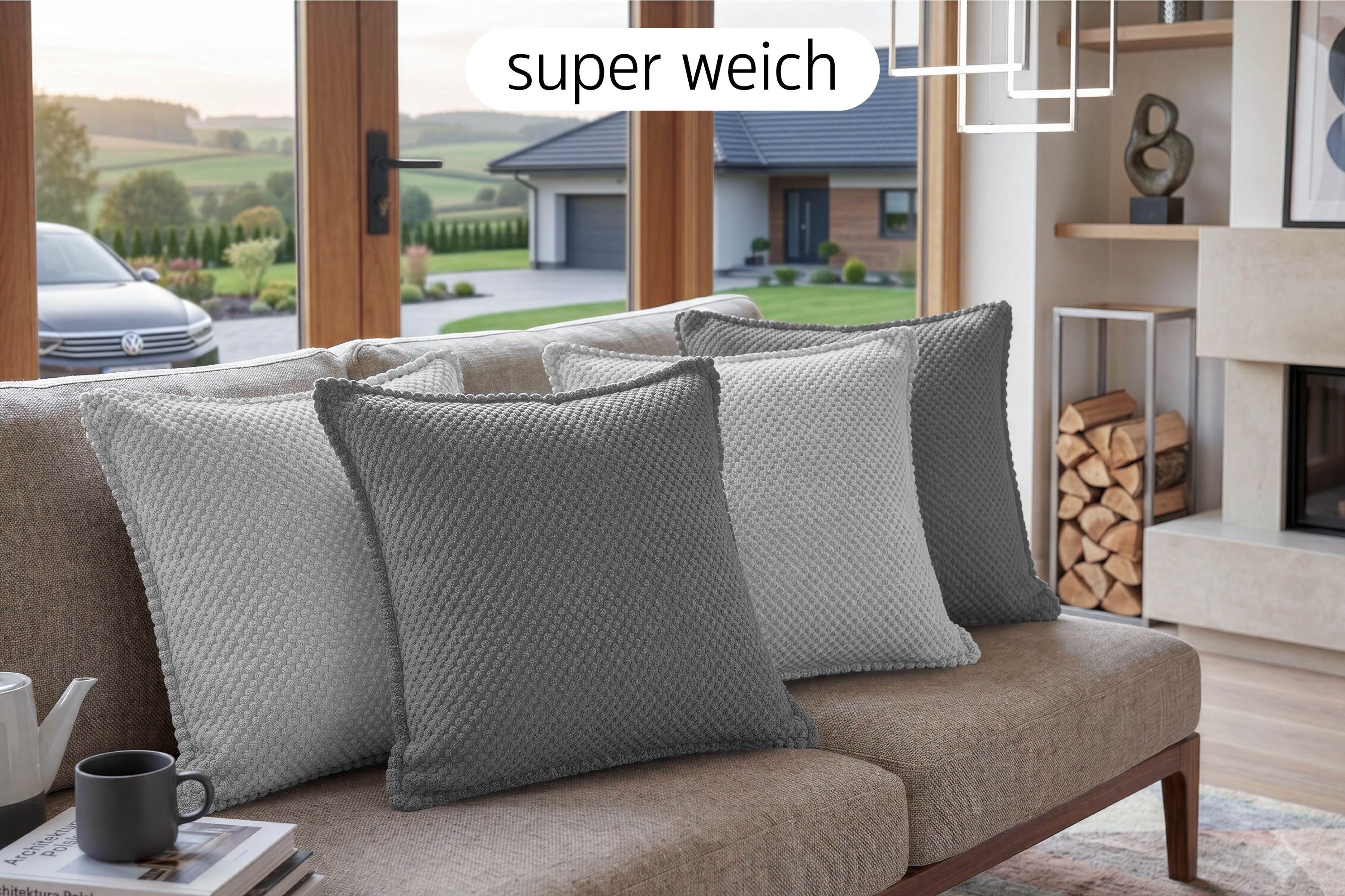 Amilian Dekokissen 4er Set Dekokissen mit Füllung, für Sofa Sessel und Bett geeignet pflegeleicht und waschbar