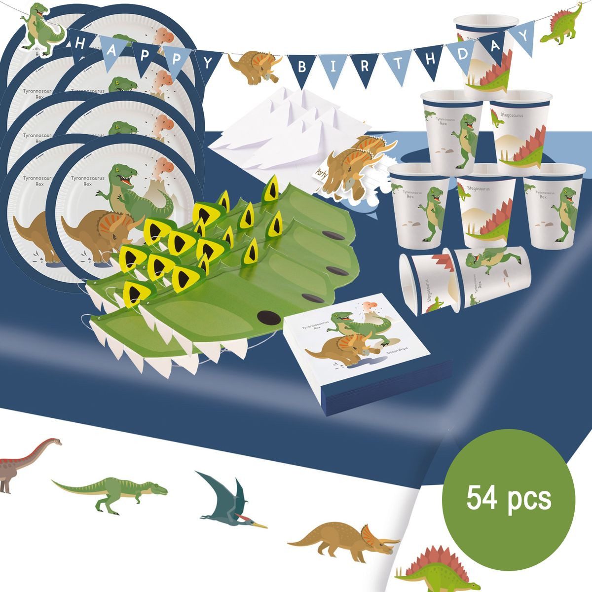 Riethmüller Papierdekoration Dinosaurier Party-Set T-Rex Dino Geburtstag Tisch-Deko 54 Teile