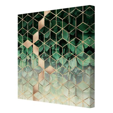 Bilderdepot24 Leinwandbild Kunstdruck Natur Blätter goldene Geometrie grün Bild auf Leinwand XXL, Bild auf Leinwand; Leinwanddruck in vielen Größen