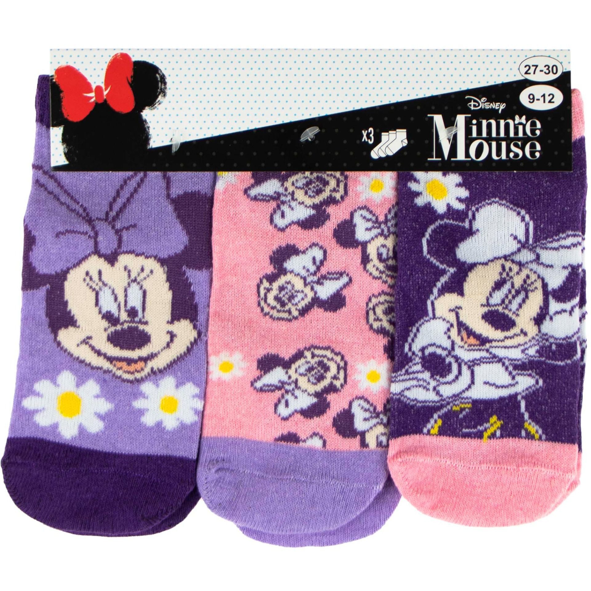 Disney Minnie Mouse Feinsöckchen Minnie Mouse Socken Set - 3 Pack Sneaker Strümpfe für Kinder
