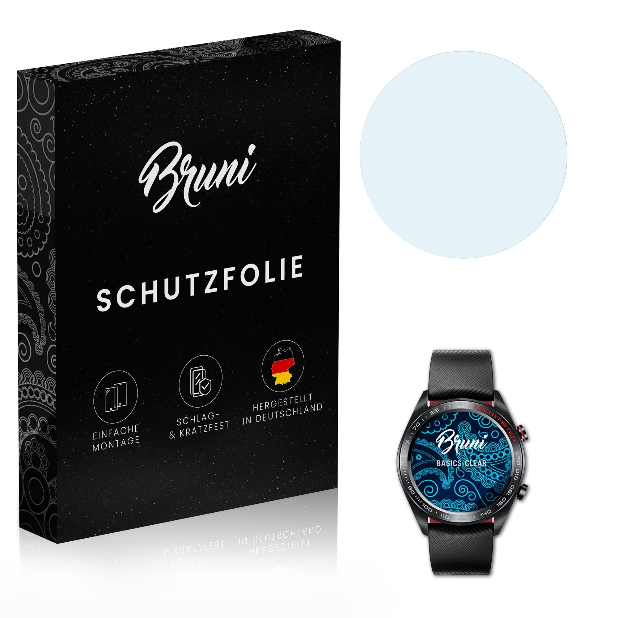 Bruni Schutzfolie Glasklare Displayschutzfolie für Honor Watch Magic, (2 Folien), praktisch unsichtbar