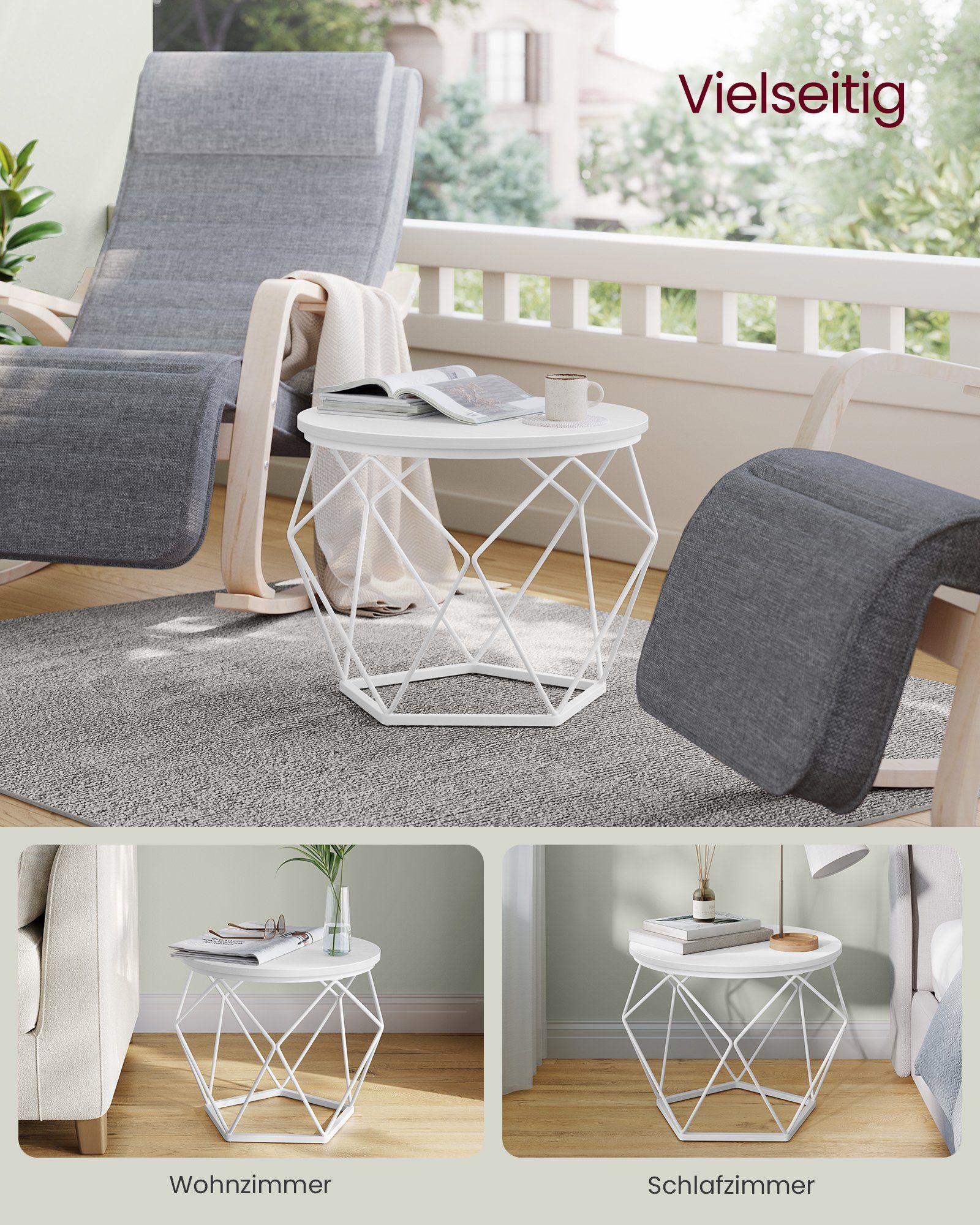 VASAGLE Couchtisch rund, Wohnzimmertisch, modern, Satztisch, Metall (2er Set, inkl. Zubehörpaket & Anleitung, Holz), Beistelltisch, abnehmbare Tischplatte, Ø50x40cm+Ø40x36cm