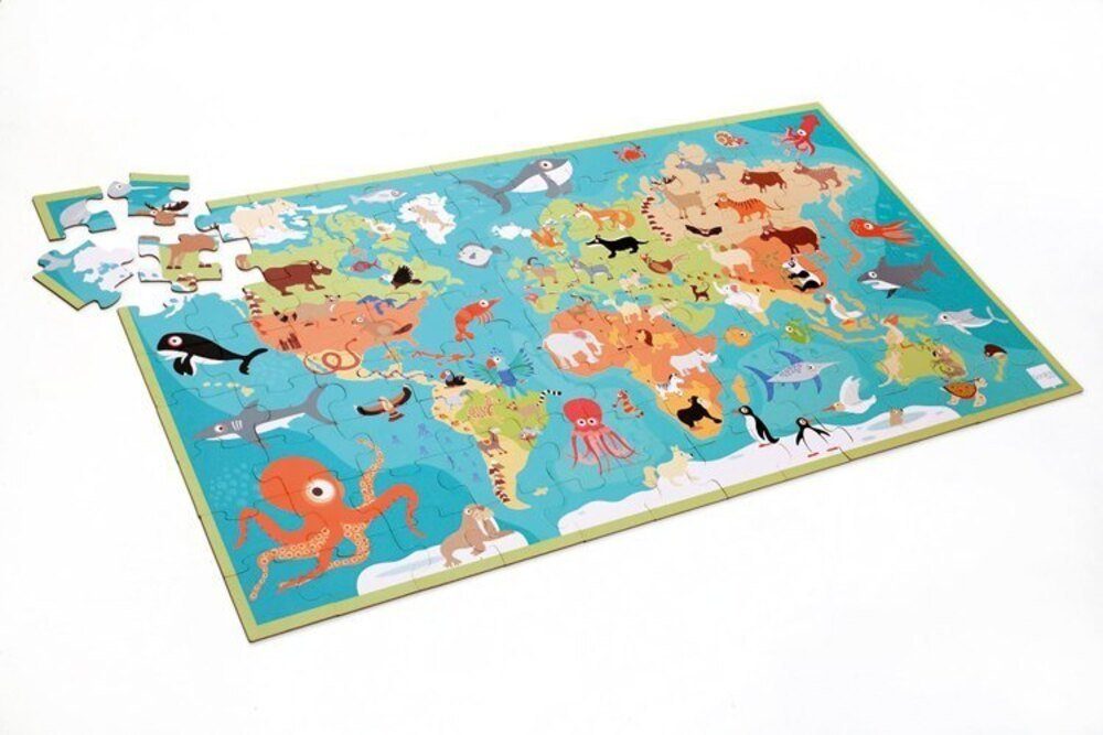Weltkarte Puzzle 199 SCRATCH Tieren (Kinderpuzzle), mit Carletto Puzzleteile