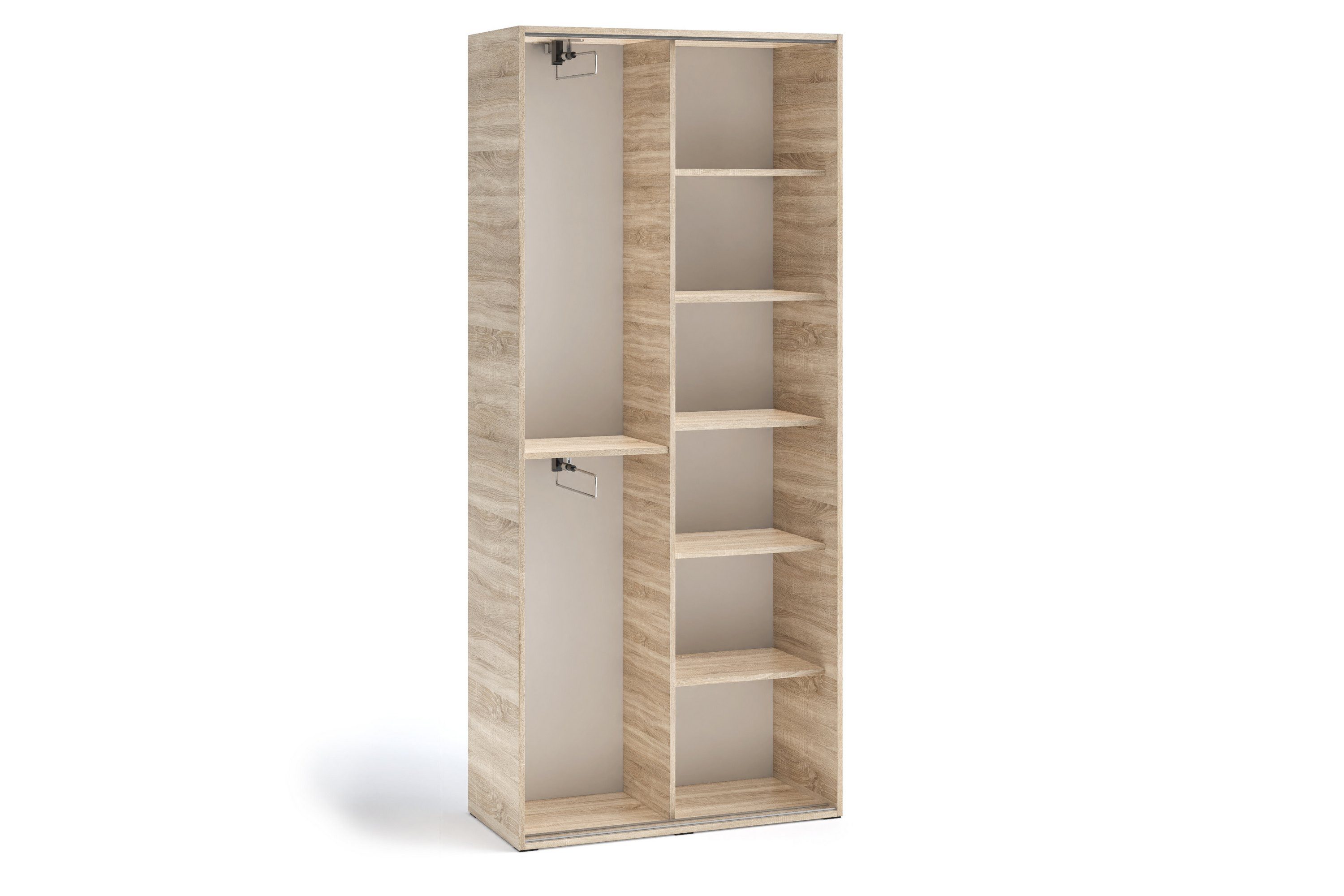 Masseno Garderobenschrank BENVENO 90 x 210 cm Flurmöbel mit Spiegel und 2 Türen Eiche Sonoma