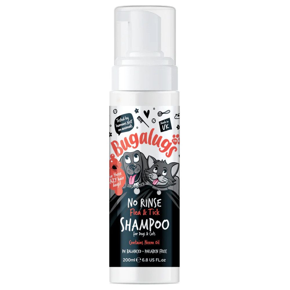 Bugalugs Tiershampoo Bugalugs Hunde Katzen Floh und Zecken Trockenshampoo ohne Wasser 200ml, 200 ml, (1-St), Trockenshampoo, Hundeshampoo, Katzenshampoo, gegen Flöhe und Zecken