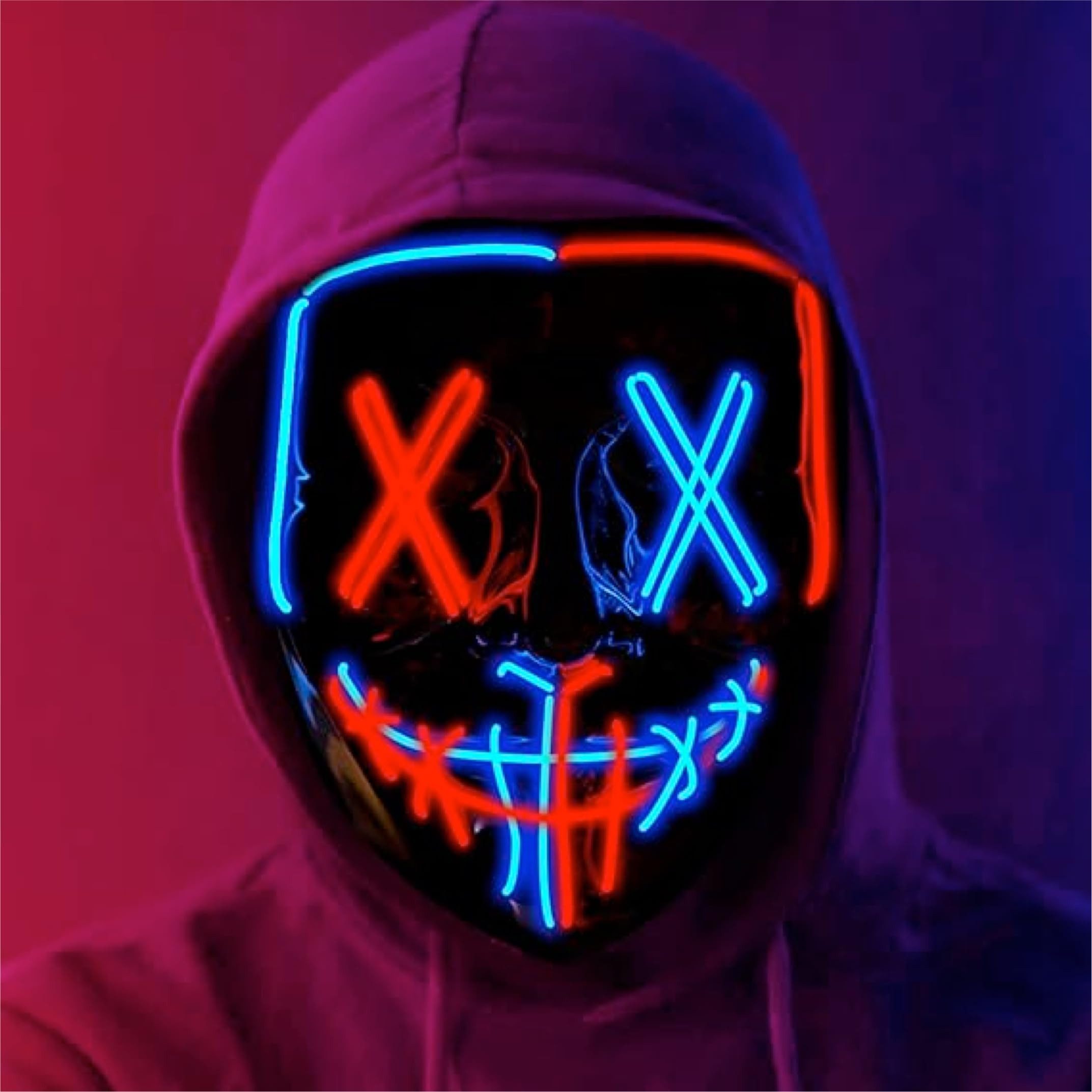 FASCHINFEVER Verkleidungsmaske LED Purge Maske - Halloween Kostüm Herren Halloween Maske, (Packung), mit Lichteffekten