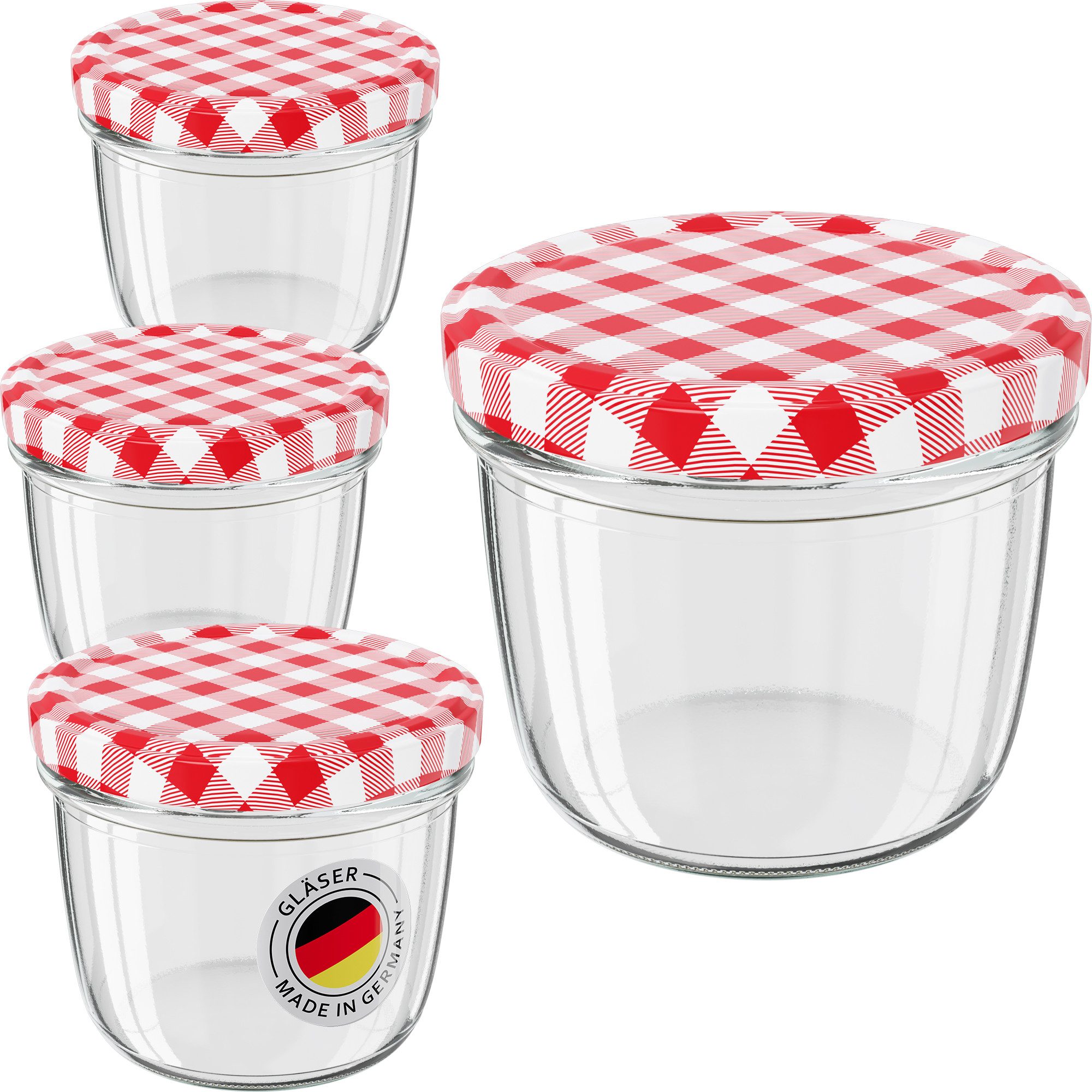 Wellgro Vorratsglas Einmachgläser mit Schraubdeckel TO 82, rot kariert, (24-tlg)