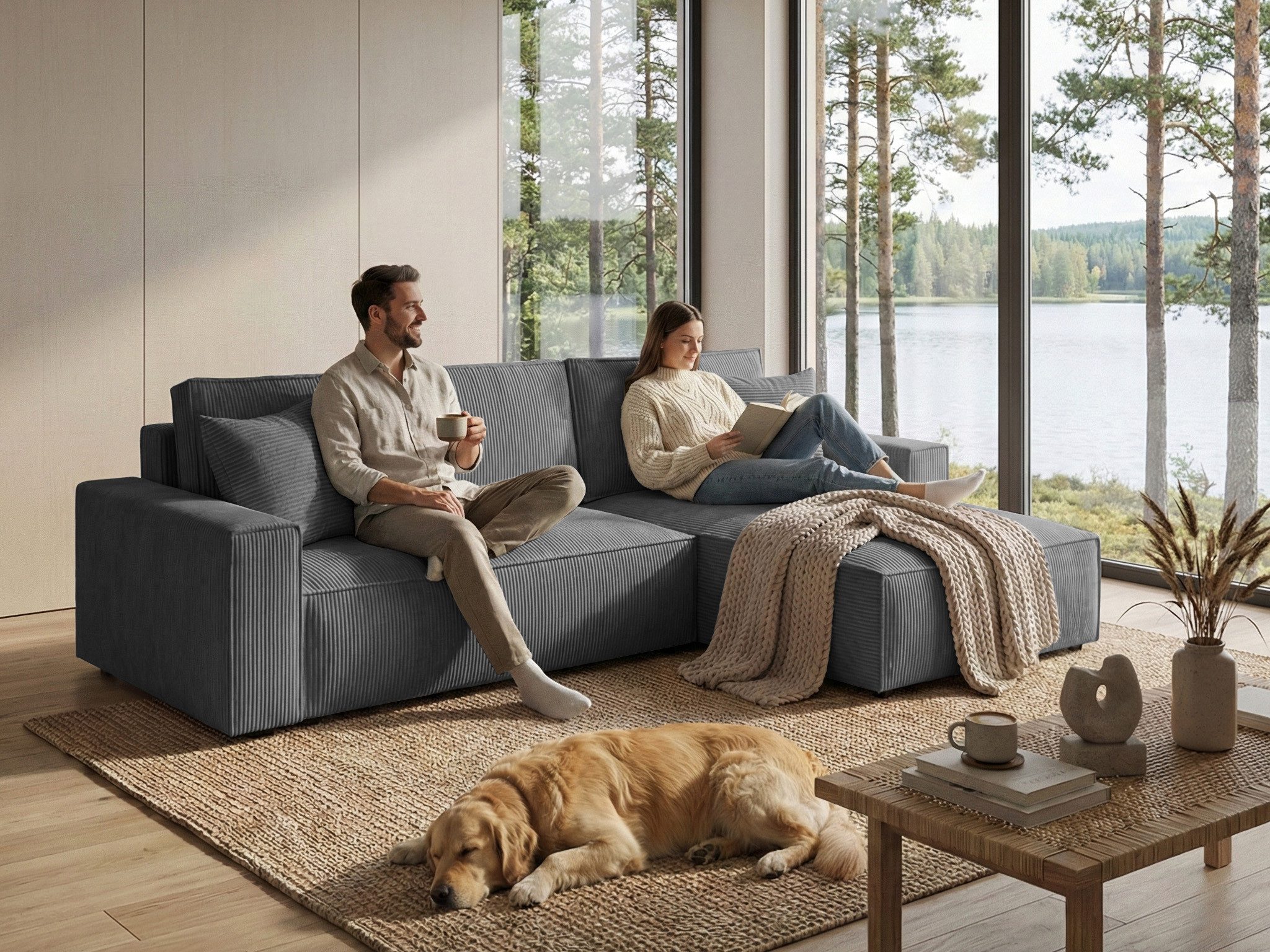 Beautysofa Ecksofa mit Schlaffuntion PARYS, mit Bettkasten und universelle Ottomane, Flappbar im modernen Design