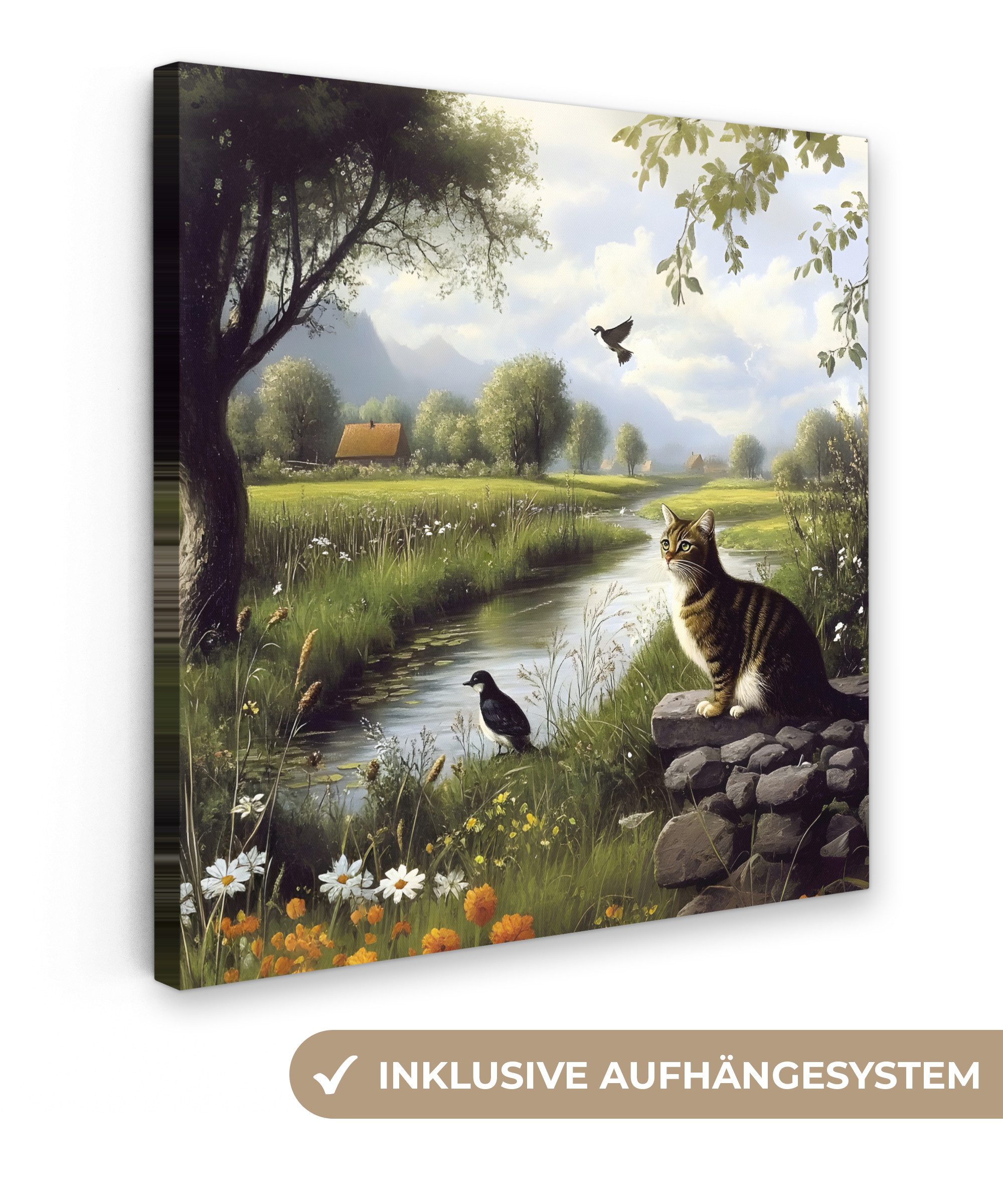OneMillionCanvasses® Leinwandbild Katze - Bach - günstig online kaufen