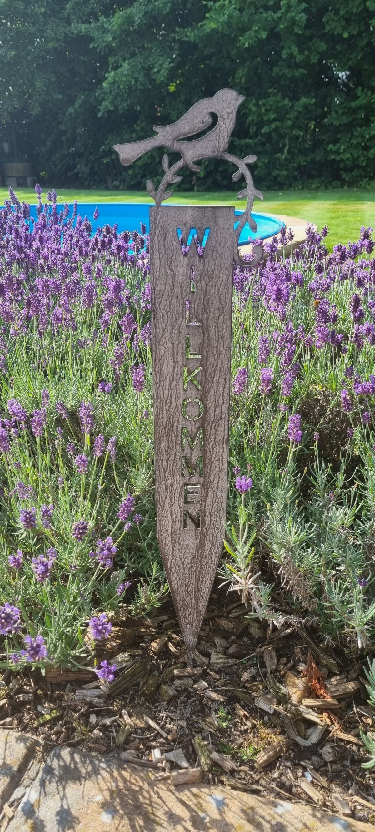 Ambiente Haus Gartenstecker Willkommen (H) 70cm (1-St) mit Vogel und Schriftzug für Außenbereich