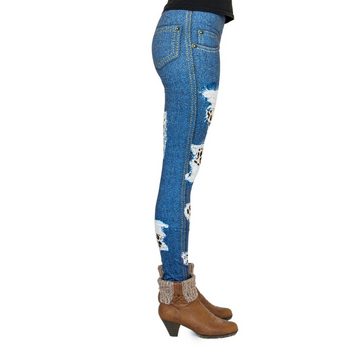cosey Leggings Bedruckte Bunte Damen Leggings (Einheitsgröße XS-L) Jeans Leo Patches
