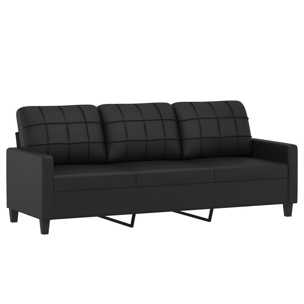 vidaXL Sofa 3-Sitzer-Sofa mit Hocker cm 180 Schwarz Kunstleder
