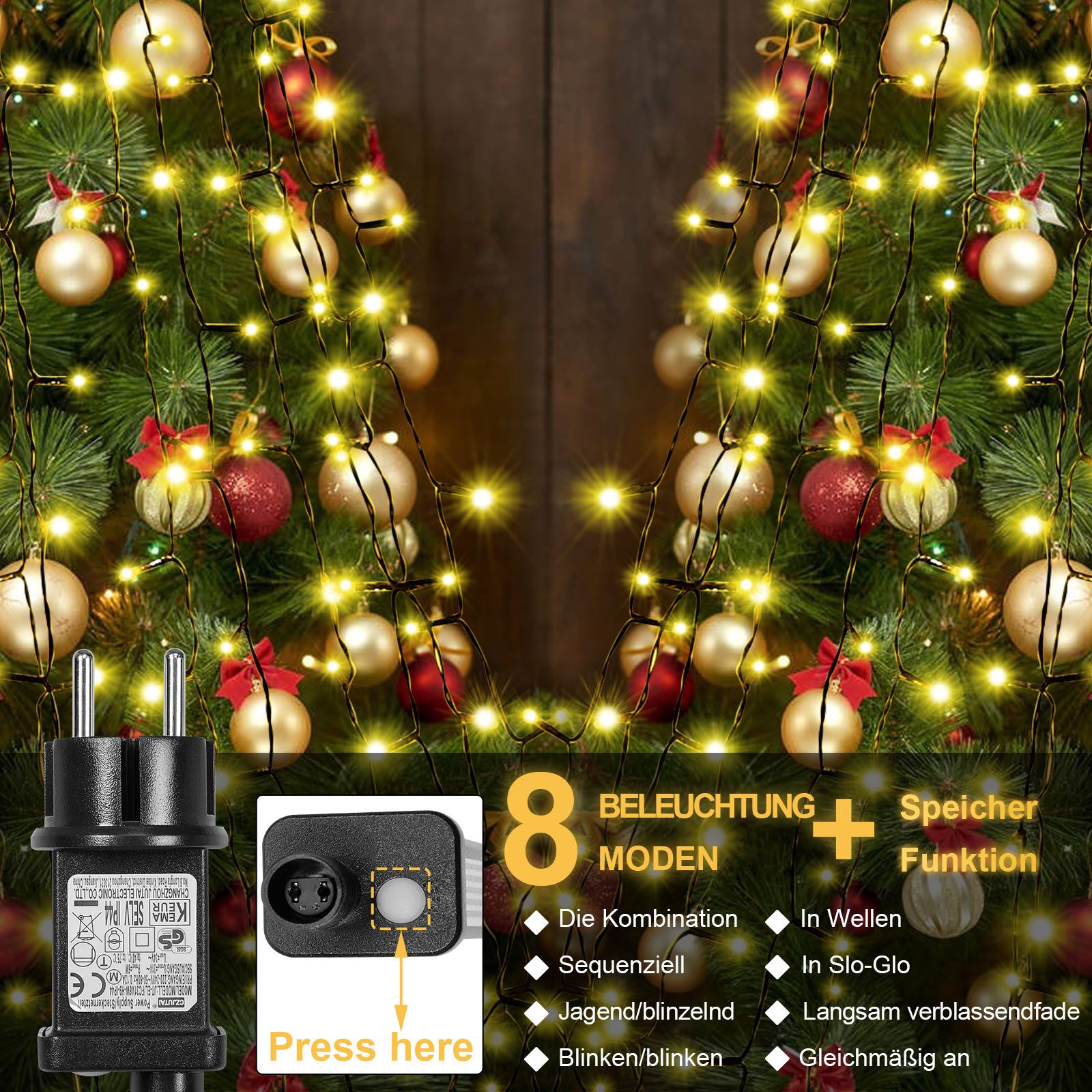 MERRY 2026 LED-Lichterkette Weihnachtsbaum,8 Modi & Timer,LED Weihnachtsbeleuchtung Warmweiß, Memory, 2700K Christbaumbeleuchtung für Weihnachtsdeko