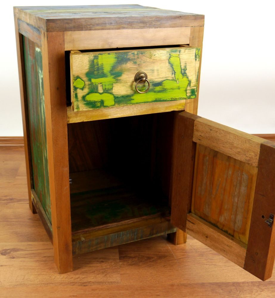 livasia Nachtschrank aus Java - 38x38x60cm - Teakholz, recyceltes Bootsholz handgefertigt