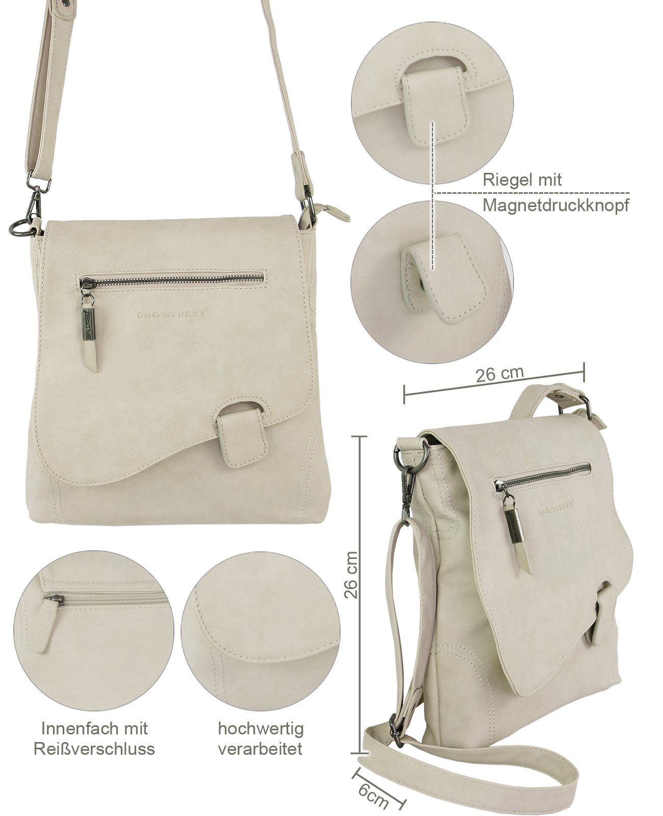 J JONES JENNIFER JONES Schultertasche - Damen Umhängetasche mit Überschlag und Riegel-Magnetverschluss