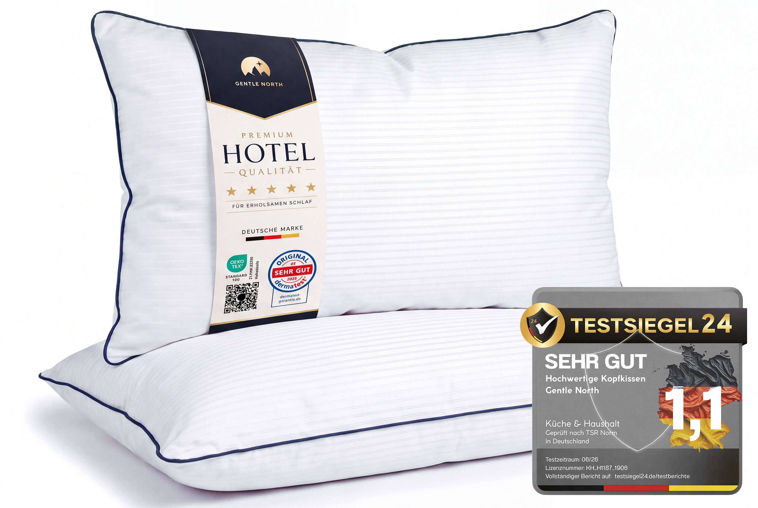 Gentle North Microfaserkissen Kopfkissen in Hotelqualität - Einzeln oder im 2er Set - 60° Waschbar, Füllung: Polyester, Rückenschläfer, Seitenschläfer, Bauchschläfer, Comfort, Reißverschluss für Füllung - Made in EU - allergikerfreundlich