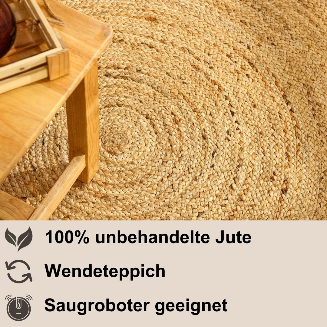 Myflair Möbel & Accessoires Teppich Lola, rund, Höhe: 10 mm, Juteteppich, Wendeteppich, handgeflochten, 100% Naturfaser, Boho-Style