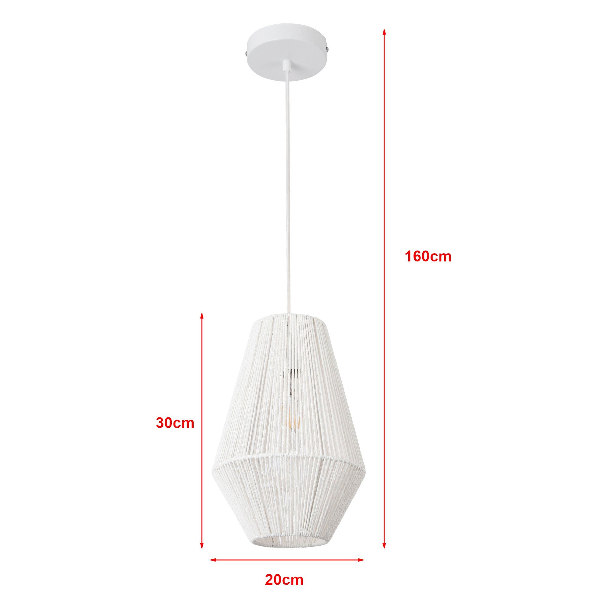 lux.pro Hängeleuchte, Hängeleuchte 'Newtownabbey' Seil Hängelampe 160cm Weiß