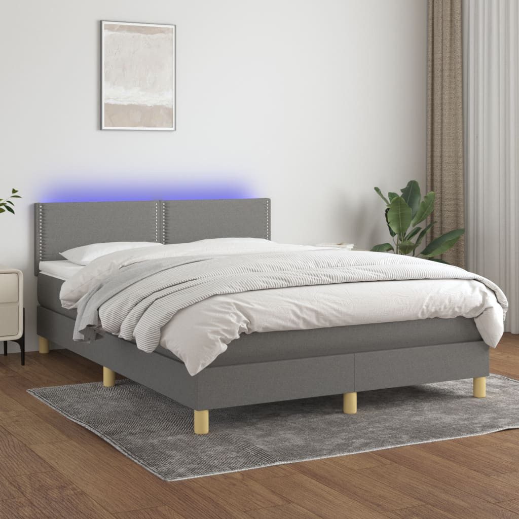 vidaXL Boxspringbett Boxspringbett mit Matratze LED Dunkelgrau 140x200 cm S günstig online kaufen