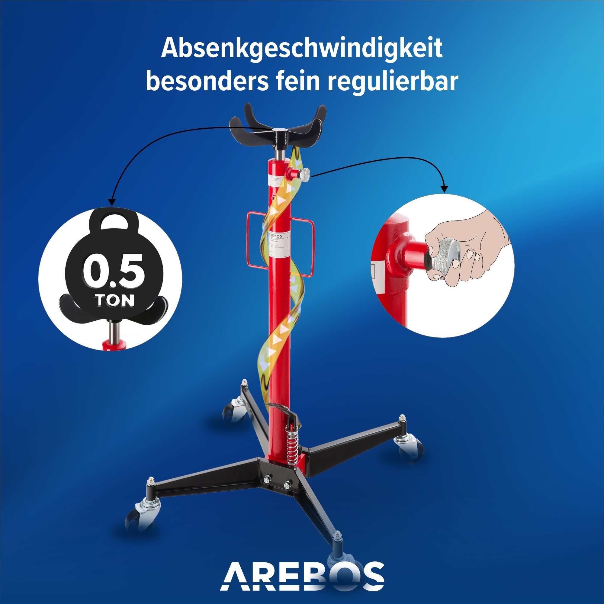 Arebos Getriebeheber 500 kg Motorheber Faulenzer, 0,5t Motor- & Getriebeheber, REGULIERBARE HÖHE & BELASTBAR – Bild 5 von 5