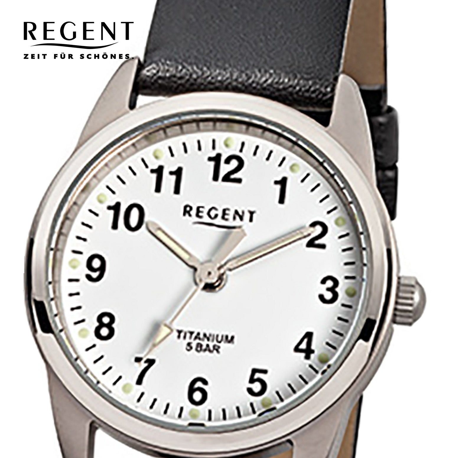 Regent rund, Damen-Armbanduhr Quarzuhr (ca. Damen schwarz Analog, Armbanduhr Lederarmband 26mm), Regent klein