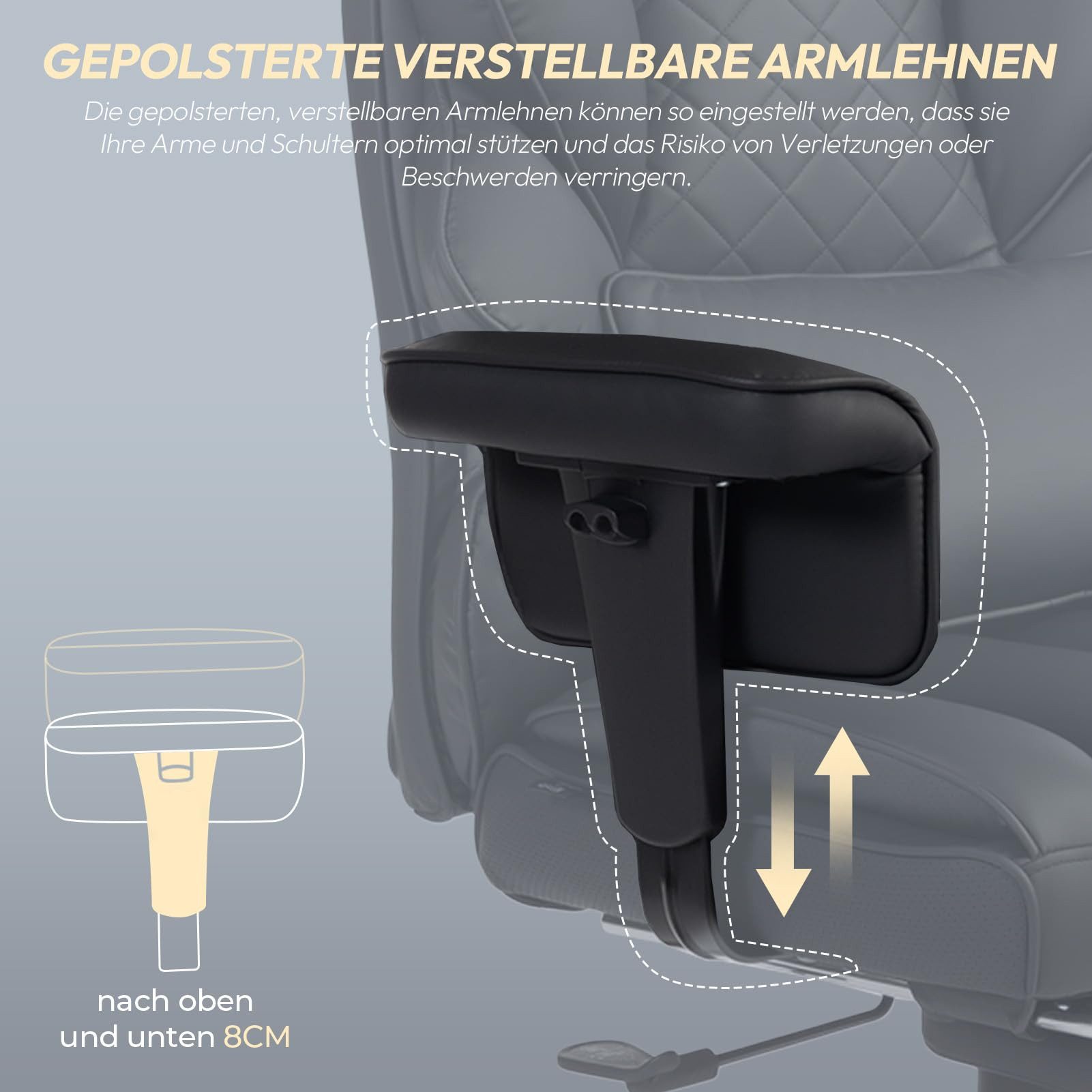 Dowinx Gaming-Stuhl Bürostuhl Ergonomisch mit Taschenfeder-Kissen (Packung), Chefsessel mit weiche Rückenlehne und verstellbare Lendenkissen – Bild 4 von 5