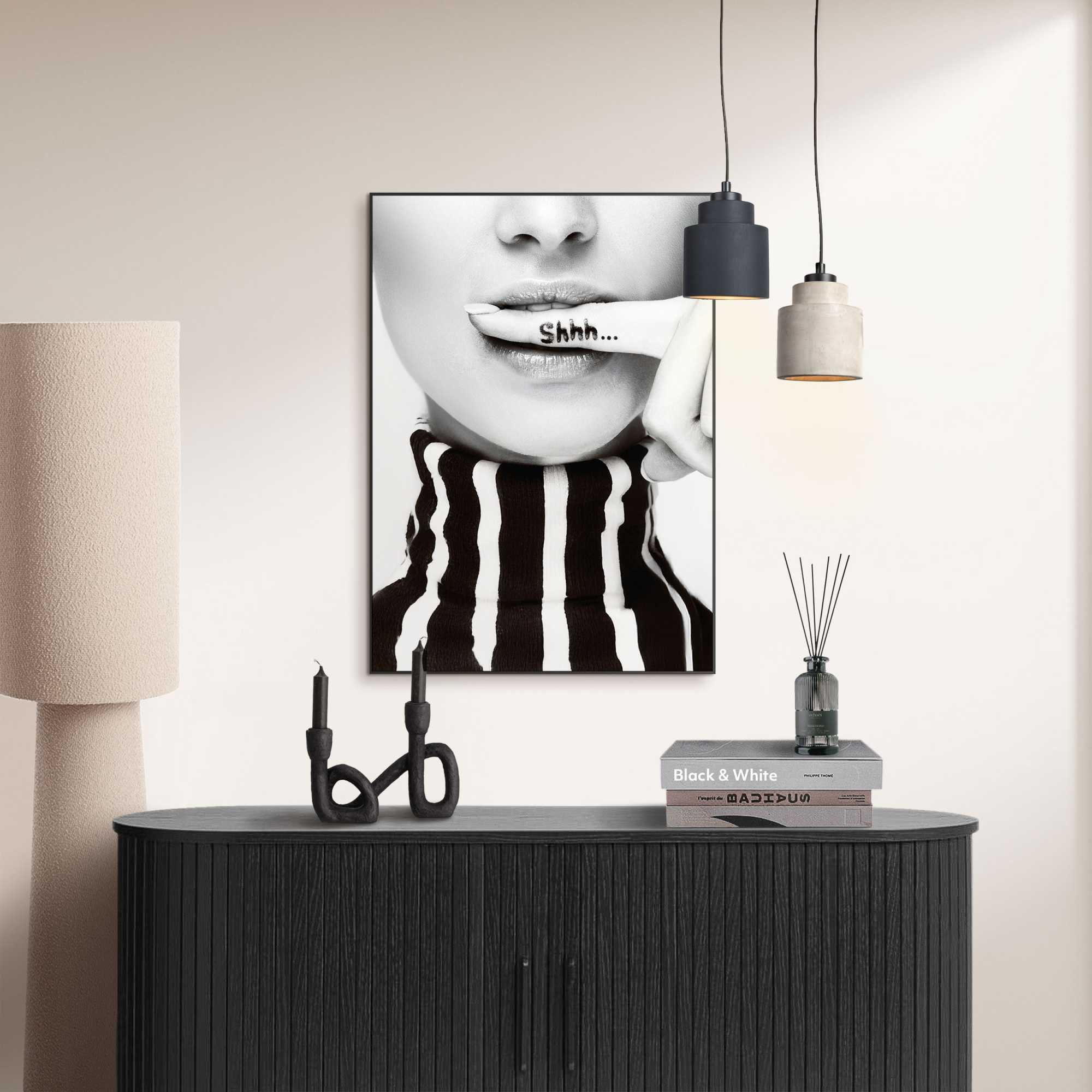 Reinders! Poster Ssshhh!, Home Office - Frau - Stille - Schwarz-Weiß - MDF günstig online kaufen