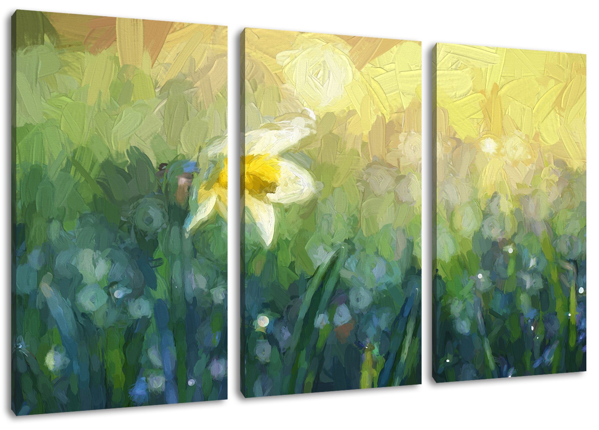 Pixxprint Leinwandbild Narzissenblume in der Morgensonne, Narzissenblume in der Morgensonne 3Teiler (120x80cm) (1 St), Leinwandbild fertig bespannt, inkl. Zackenaufhänger