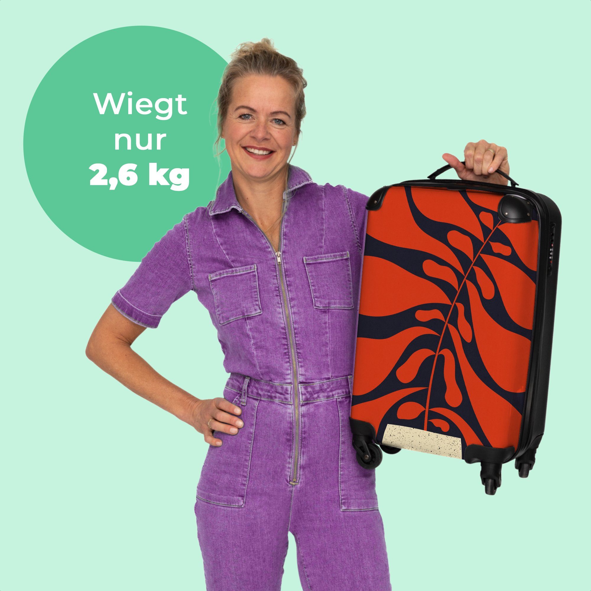 Rollkoffer Pflanze Cabin 4 Abstrakt - Kleine Rollen - - 55x35x20cm Handgepäckkoffer mit NoBoringSuitcases.com© Rot Vase, 4 Handgepäck Trolley Rollen, - Reisekoffer