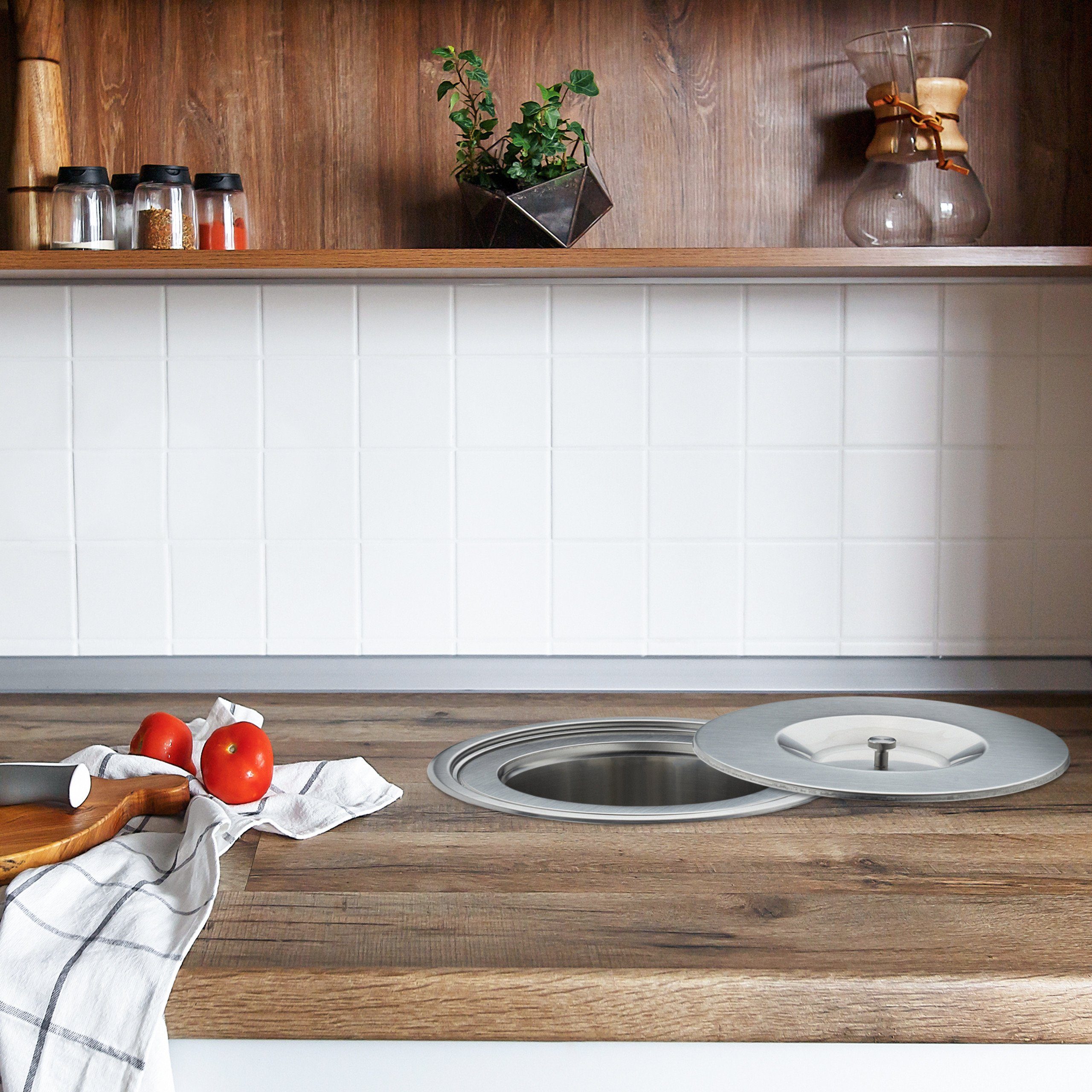 relaxdays Einbaumülleimer Mülleimer für Arbeitsplatte Edelstahl 8l