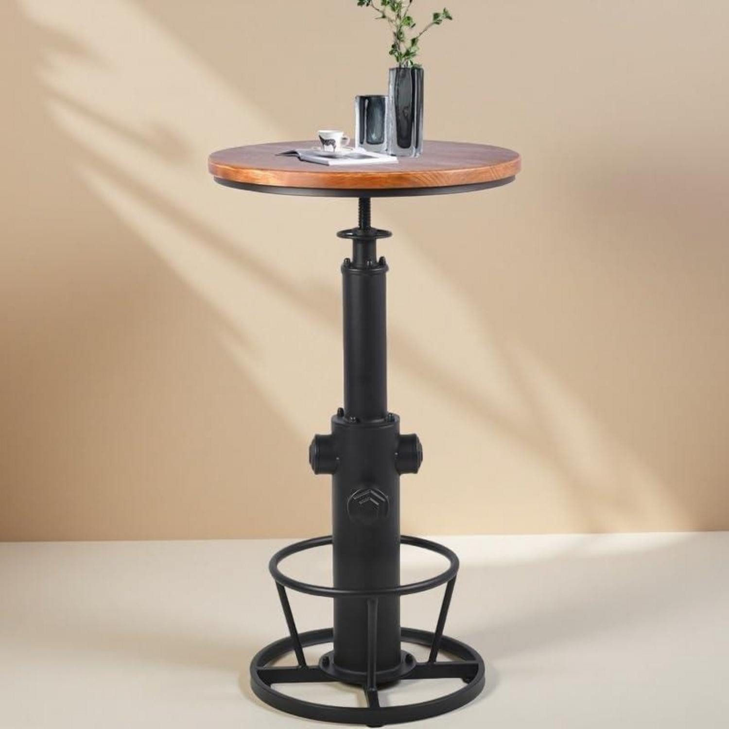 LuxusKollektion Bistrotisch Bistrotisch Höhenverstellbar Holzplatte Drehbar Vintage Schwarz (1-St)