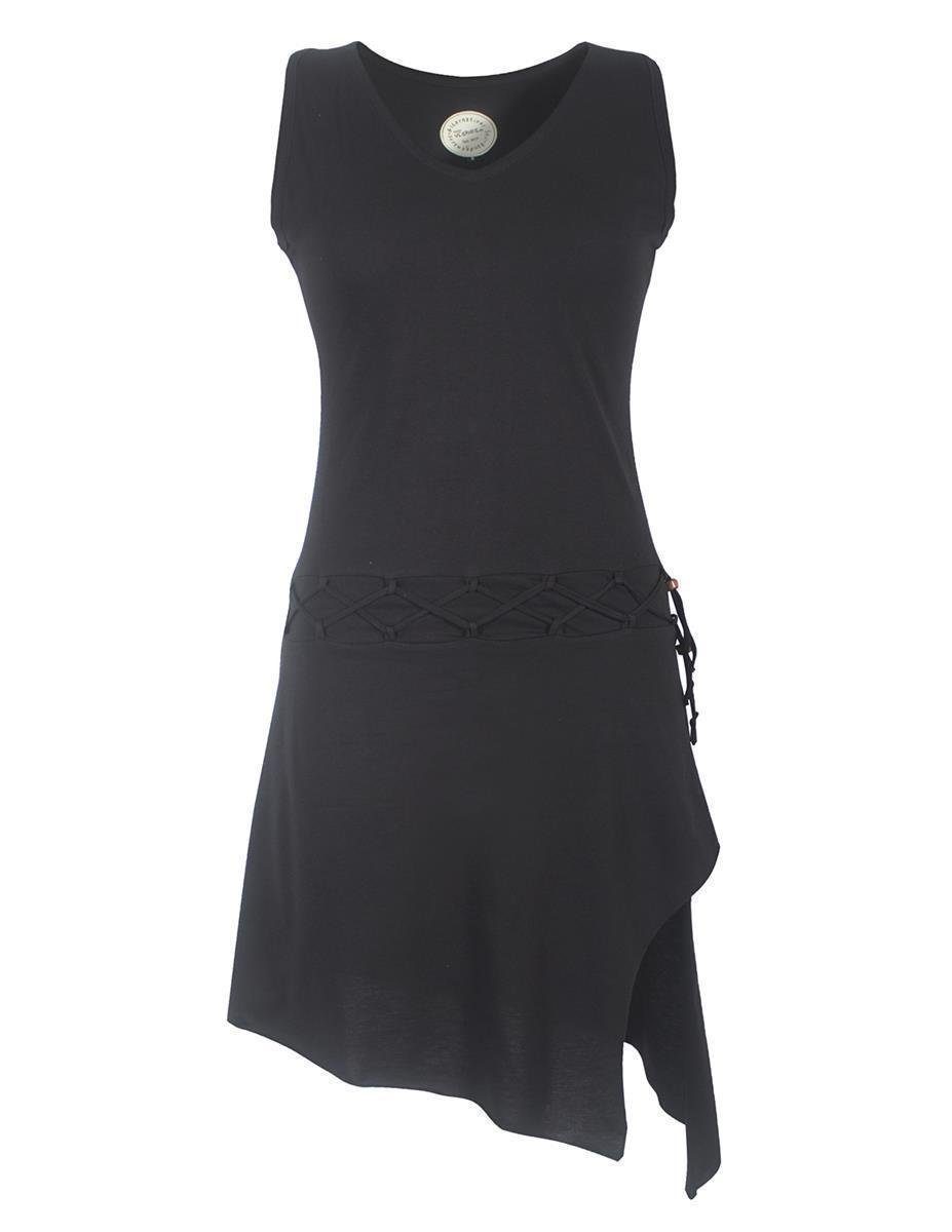 Vishes Sommerkleid Ärmelloses Kleid asymmetrisch Beinausschnitt Gürtel-Schnürung Hippie, Boho, Goa Elfen Style schwarz