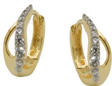 unbespielt Paar Creolen Ohrringe Tropfenform mit Zirkonias 375 Gold 13 x 5 mm, Goldschmuck für Damen