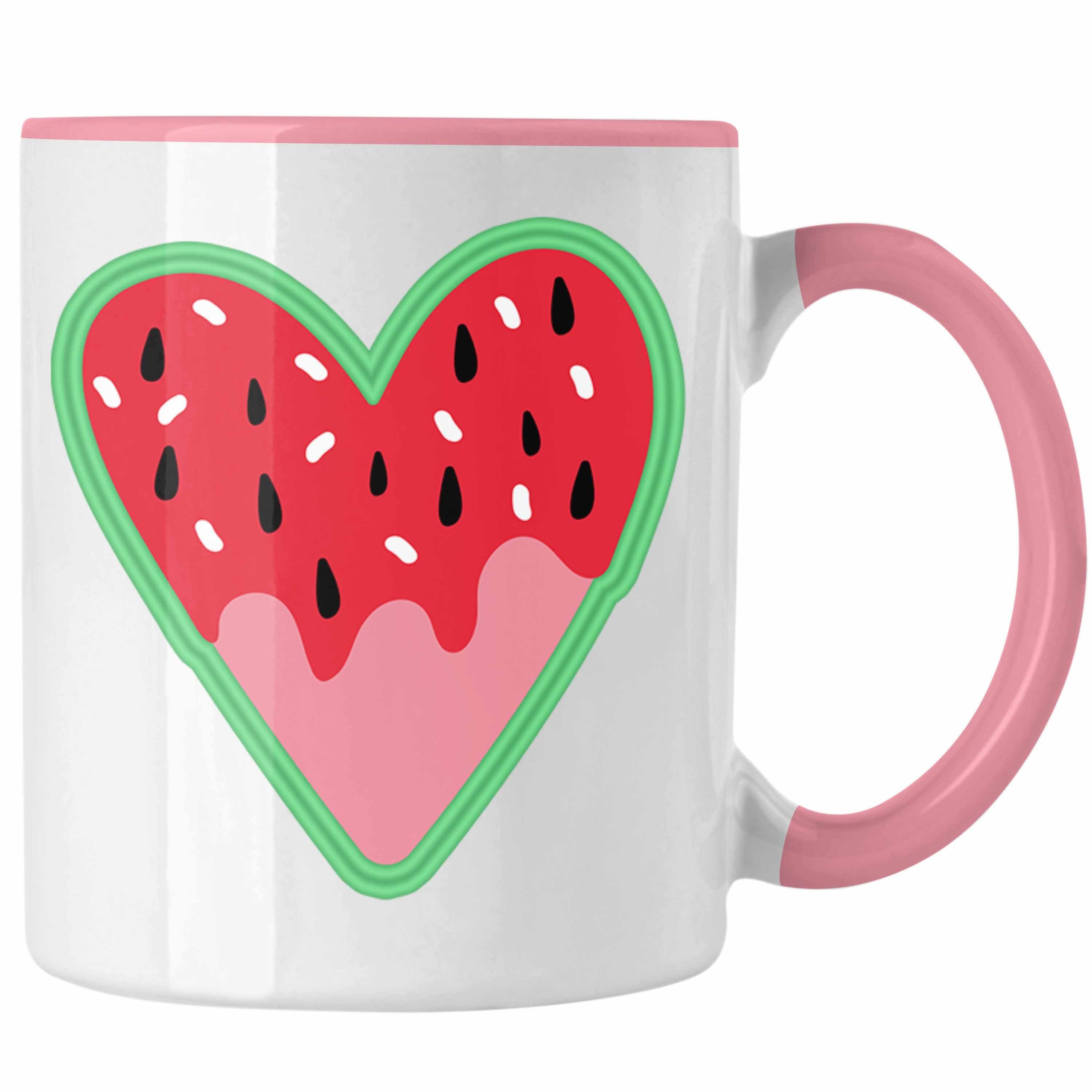 Sommer Melonen-Liebhaber Grafik Geschenk - Trendation Geschenkidee Tasse Tasse Herz Melone Rosa Trendation