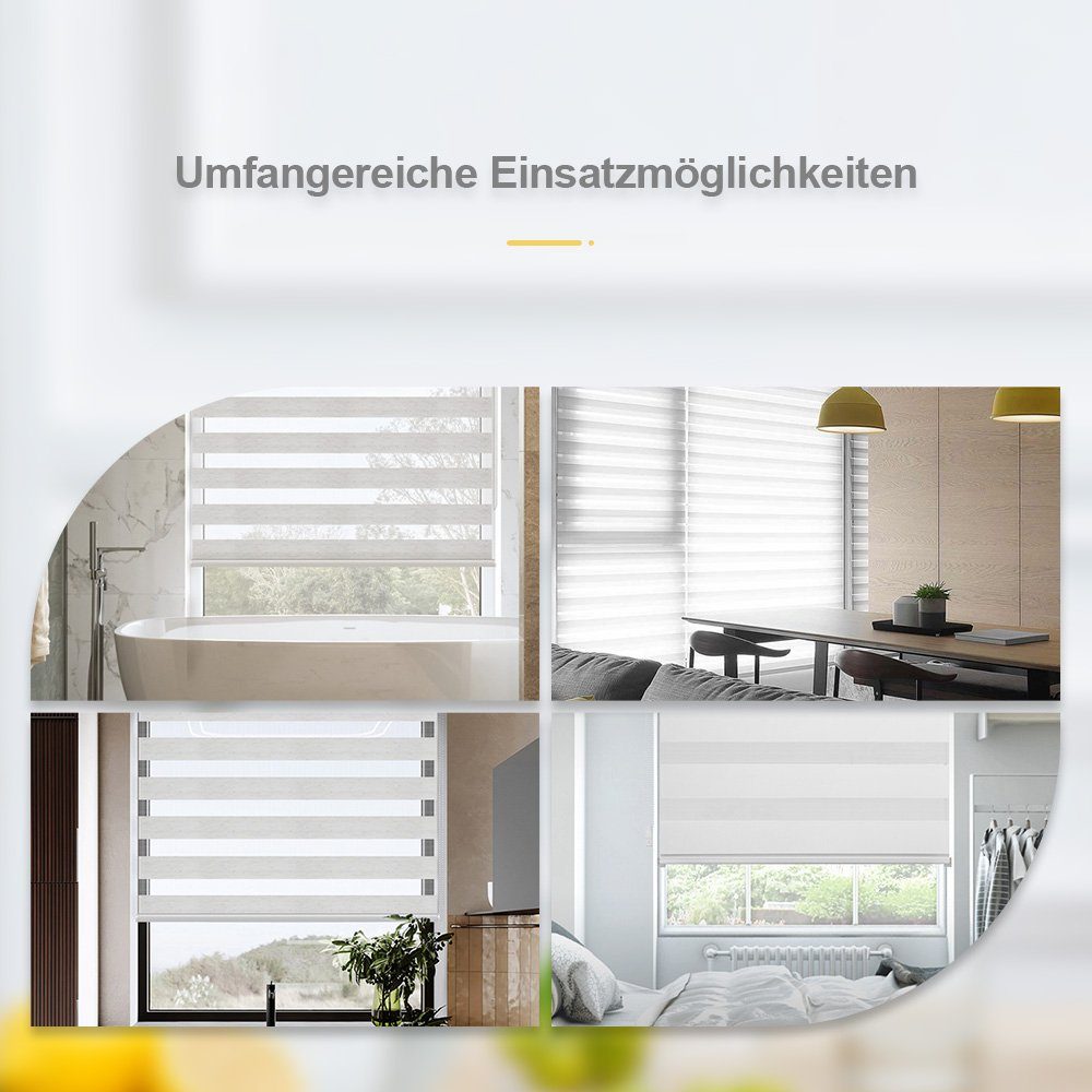 Doppelrollo ohne Bohren, Klemmträgern, Rollo Klemmfix, verspannt, Duo Freihängend, mit Lichtschutz, Weiß i@home