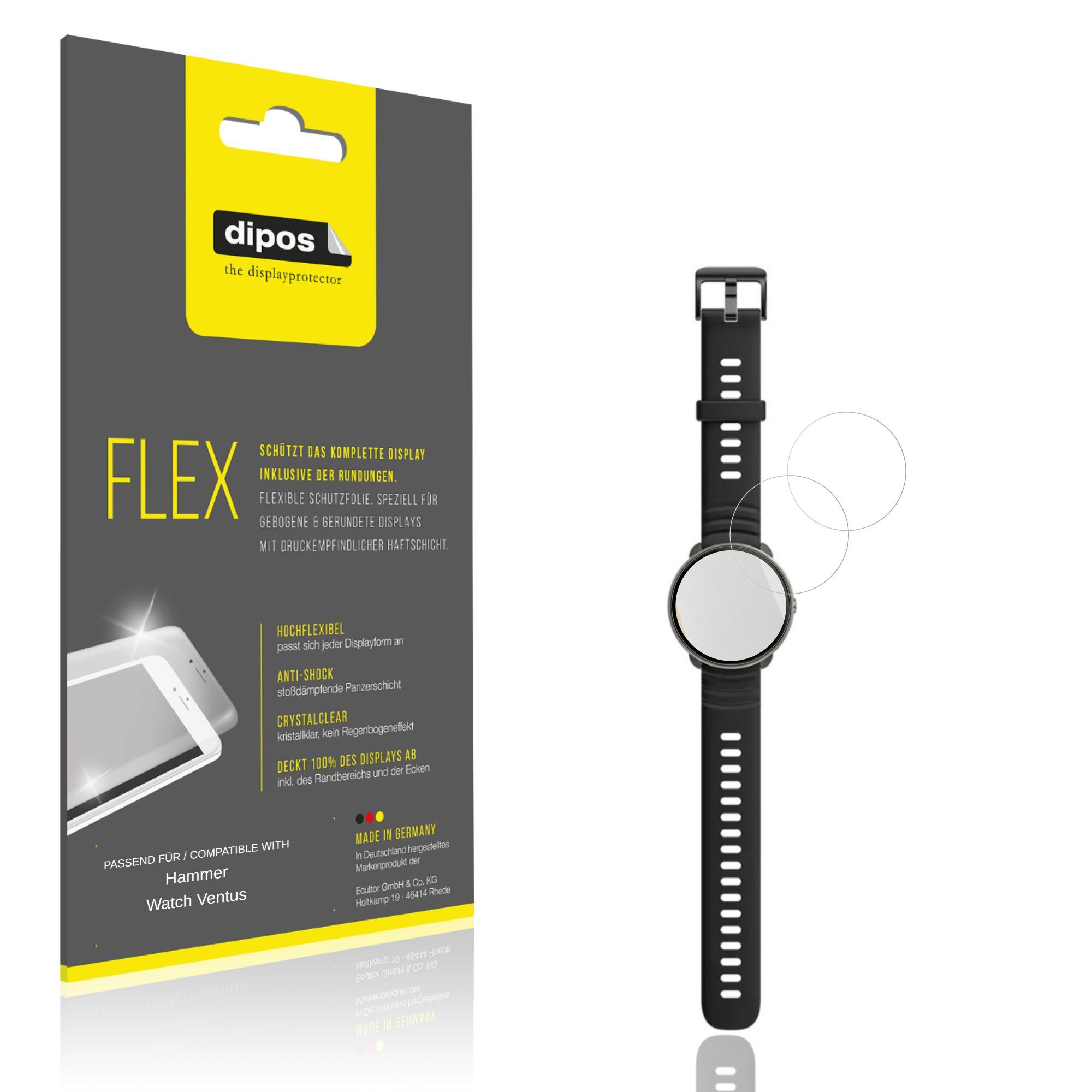 dipos Displayschutzfolie Schutzfolie für Hammer Watch Ventus, 2 Stück, Displayschutz Schutz Folie Made in Germany