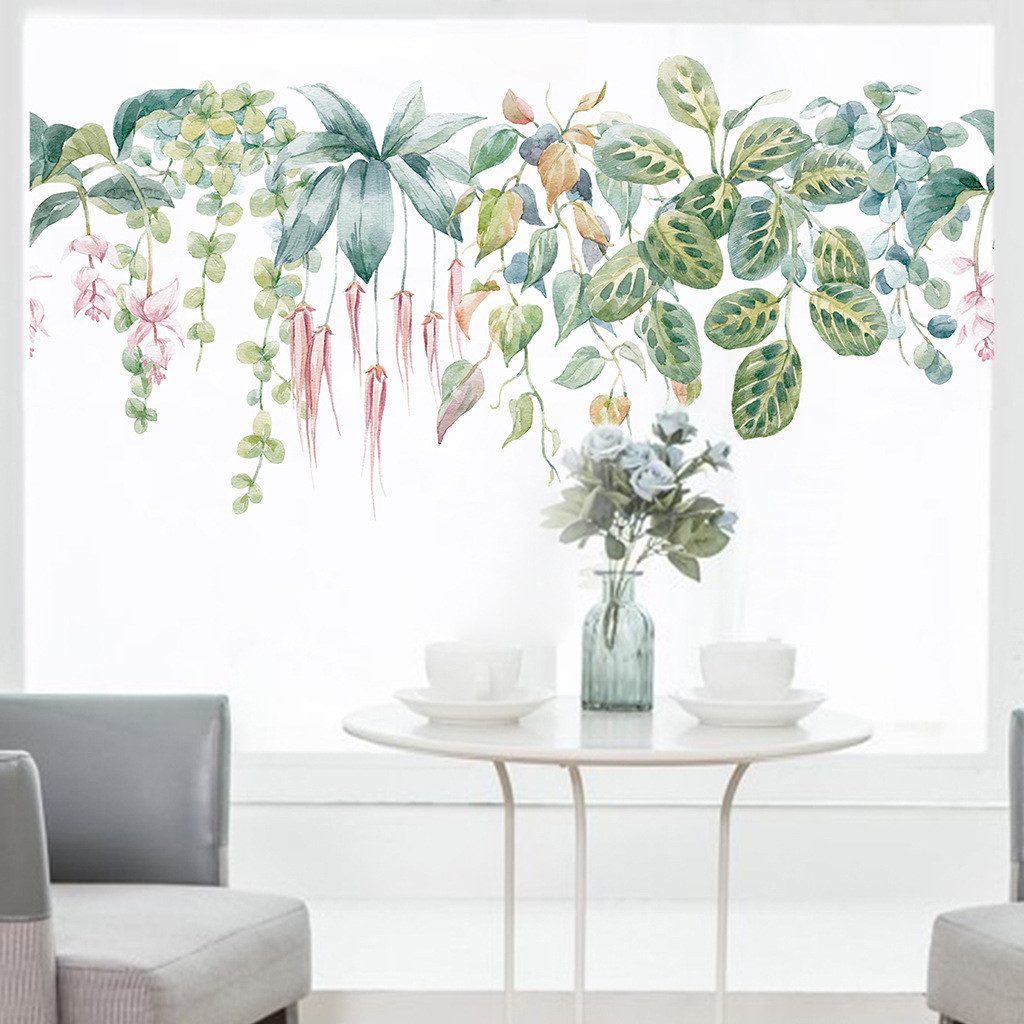 Coonoor Wandtattoo Hängende Rebe Blumen Wandaufkleber Blüten Blätter Vögel Wandsticker
