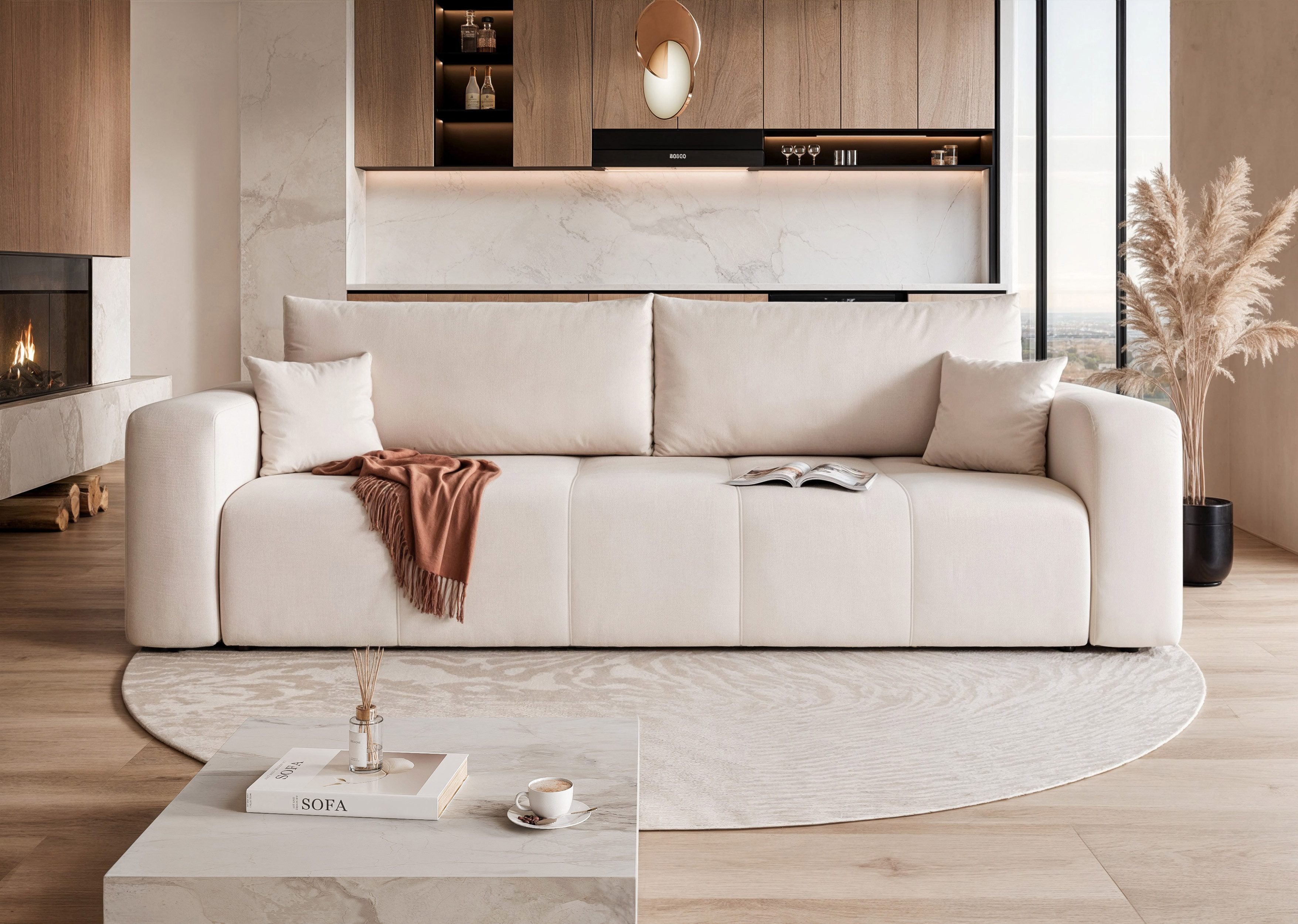 yourhouse24 Sofa PEDRO Kompakte Design – Mit Schlaffunktion & Bettkasten, mit Schlaffunktion und Bettkasten, Seite universal