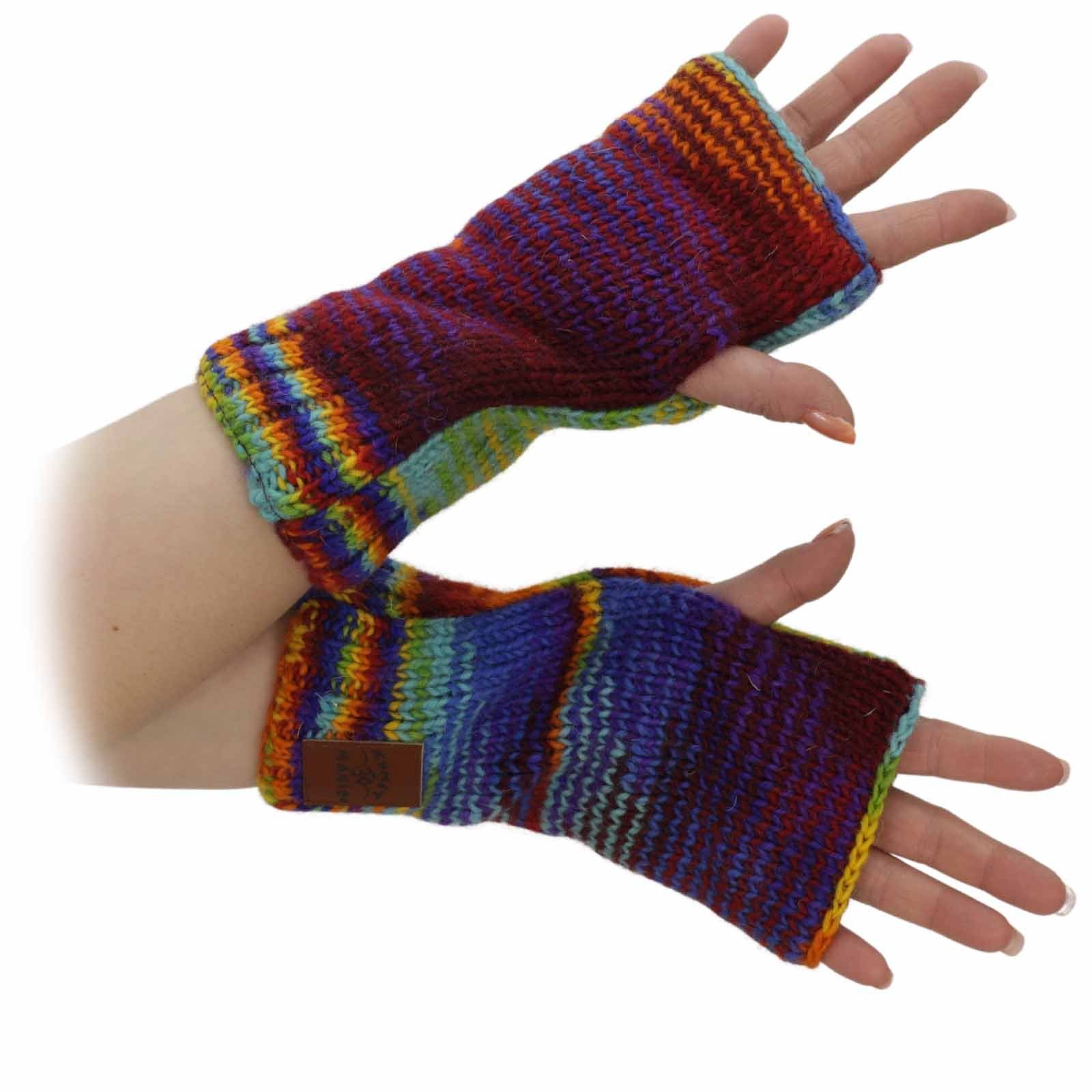 KUNST UND MAGIE Handschuhe Wolle Armstulpen Hand-/Pulswärmer Regenbogen Bunte Strick Armstulpen