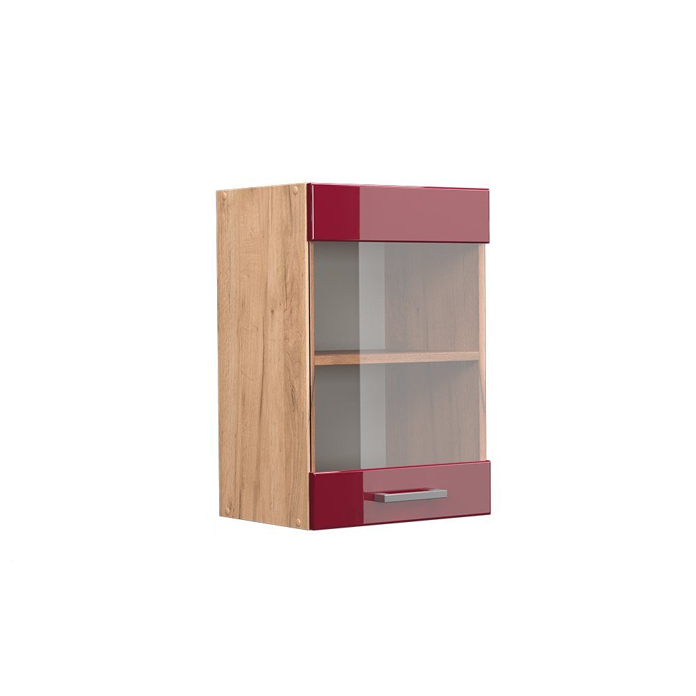 Vicco Glashängeschrank R-Line, Bordeaux Hochglanz/Goldkraft Eiche, günstig online kaufen