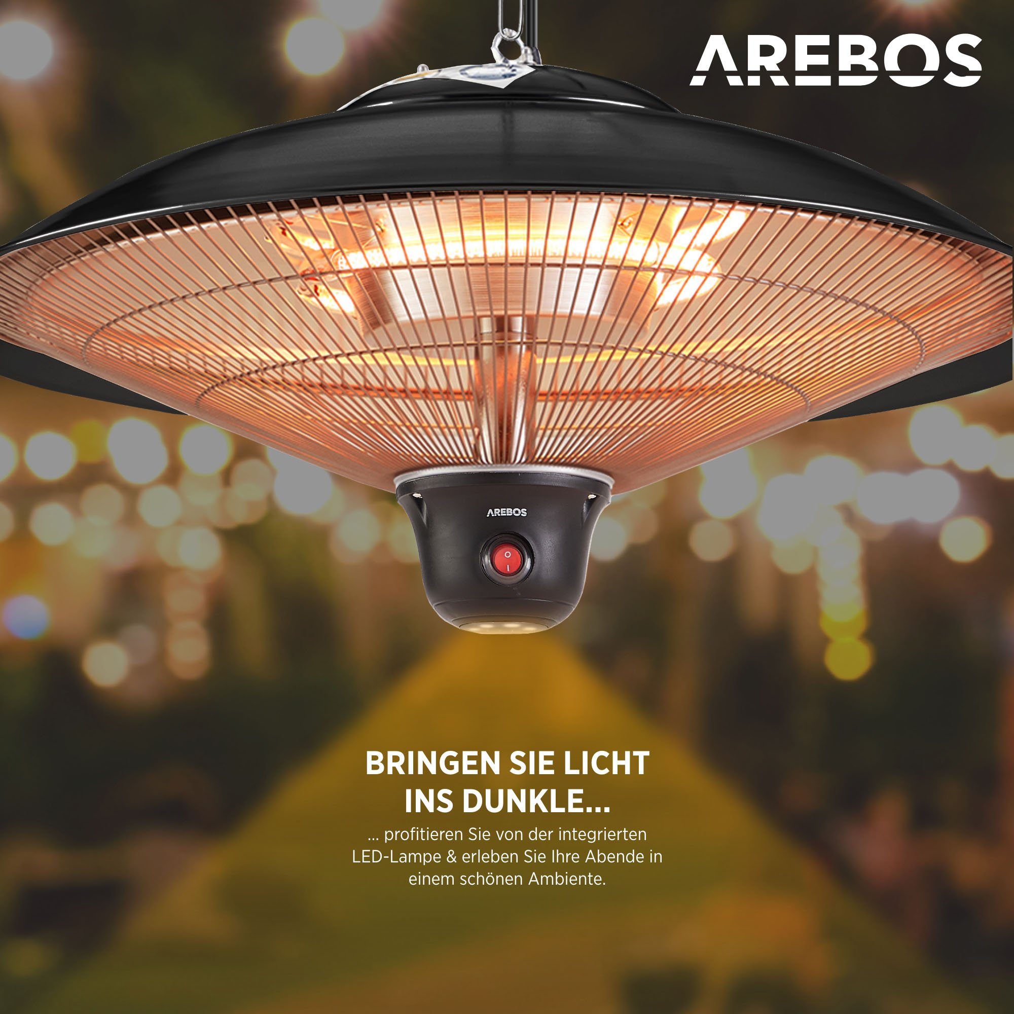 Arebos Infrarotstrahler Deckenheizstrahler, 2.000 schwarz Fernbedienung LED-Lampe W, inkl. 