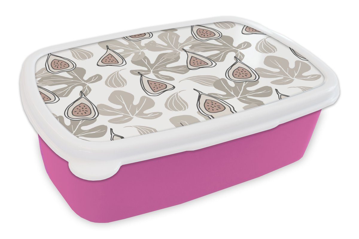 MuchoWow Lunchbox Sommer - Feigen - Blätter, Kunststoff, (2-tlg), Brotbox für Erwachsene, Brotdose Kinder, Snackbox, Mädchen, Kunststoff rosa