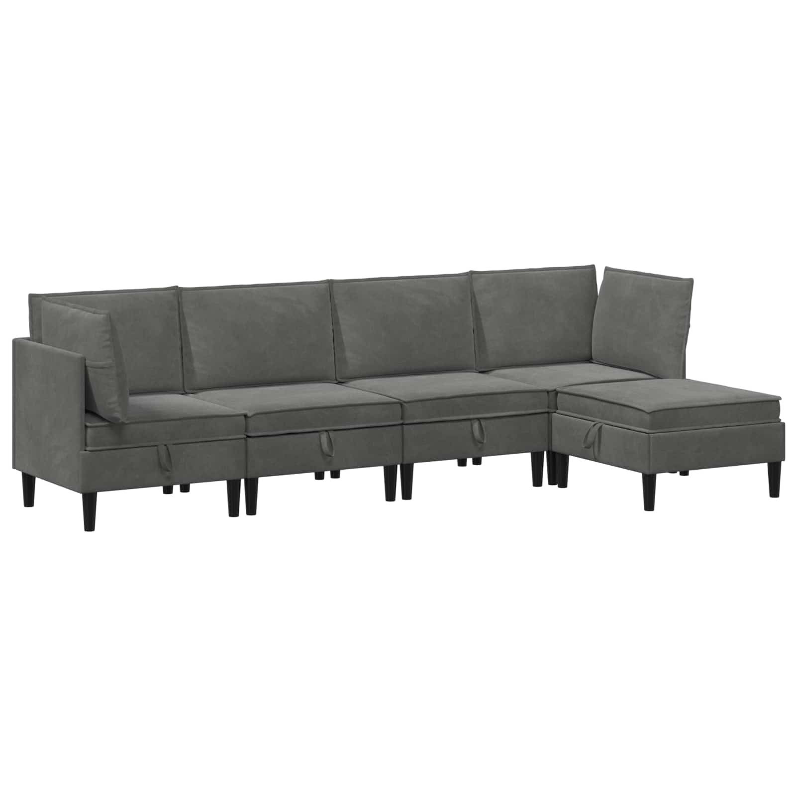 vidaXL Wohnzimmer-Set Wohnzimmergarnitur mit Kissen 5 pcs Dunkelgrau Samt, (5-St)