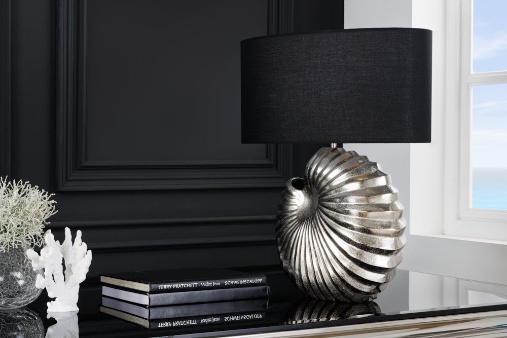 riess-ambiente Tischleuchte SHELL 60cm silber / schwarz, Ein-/Ausschalter, ohne Leuchtmittel, Wohnzimmer · Stoff · Metall · Muschel · Maritim · Maritim