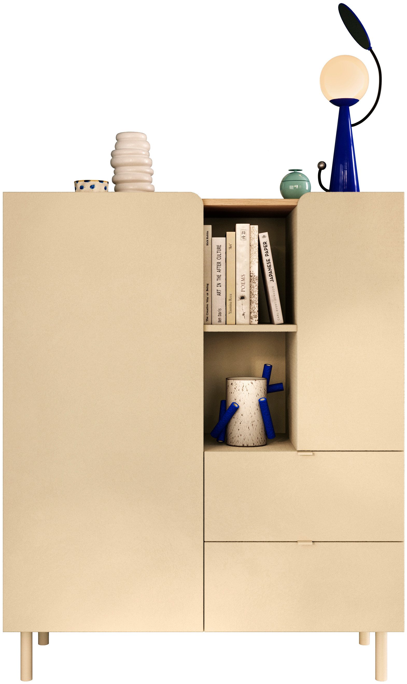 OTTO home Highboard Dobbiaco, B/H 101/124 cm, 2 Türen, 2 Schubkästen, Stauraumschrank, Innenliegendes Top, gerade Metallfüße, Tür mit Rundung