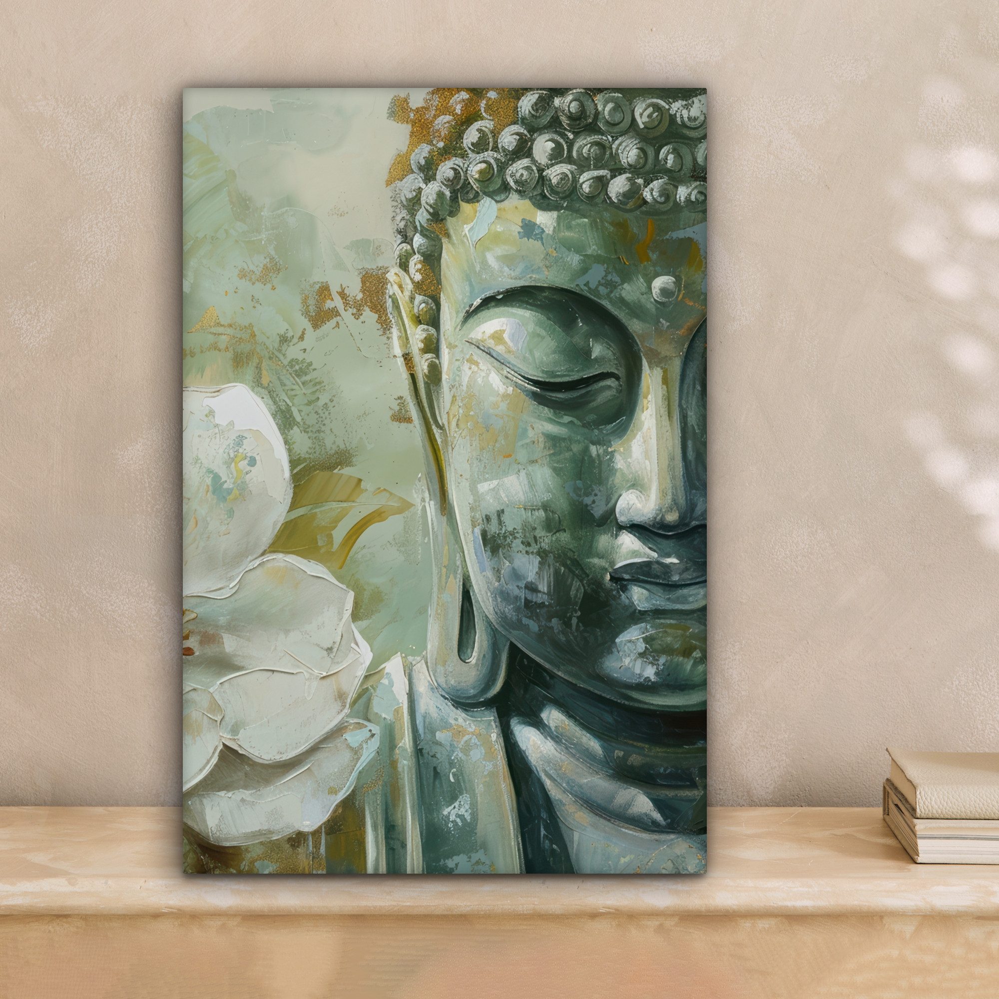 OneMillionCanvasses® Leinwandbild Buddha - Grün - Lotusblume - Weiß, Fotodr günstig online kaufen