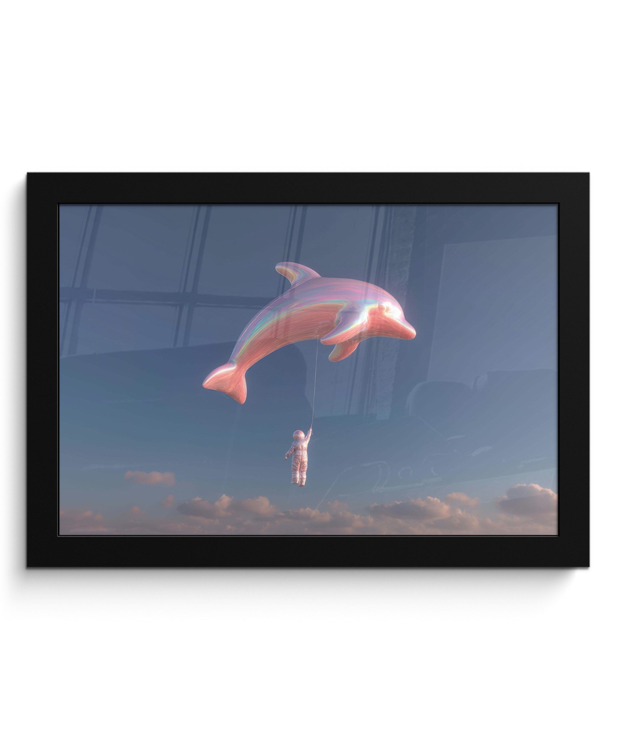 MuchoWow Poster Delfin - Rosa - Astronaut, (1 St), Wandbilder, Deko Wohnzimmer Schlafzimmer, 30x20 cm