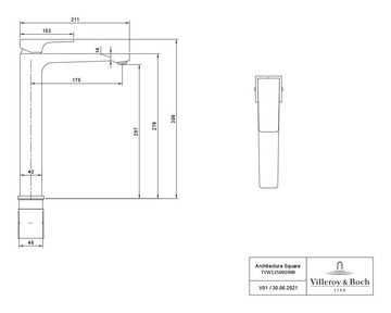 Villeroy & Boch Waschtischarmatur Architectura Square Einhebel, mit Push-Open-Ablaufgarnitur, Standmontage - Chrom