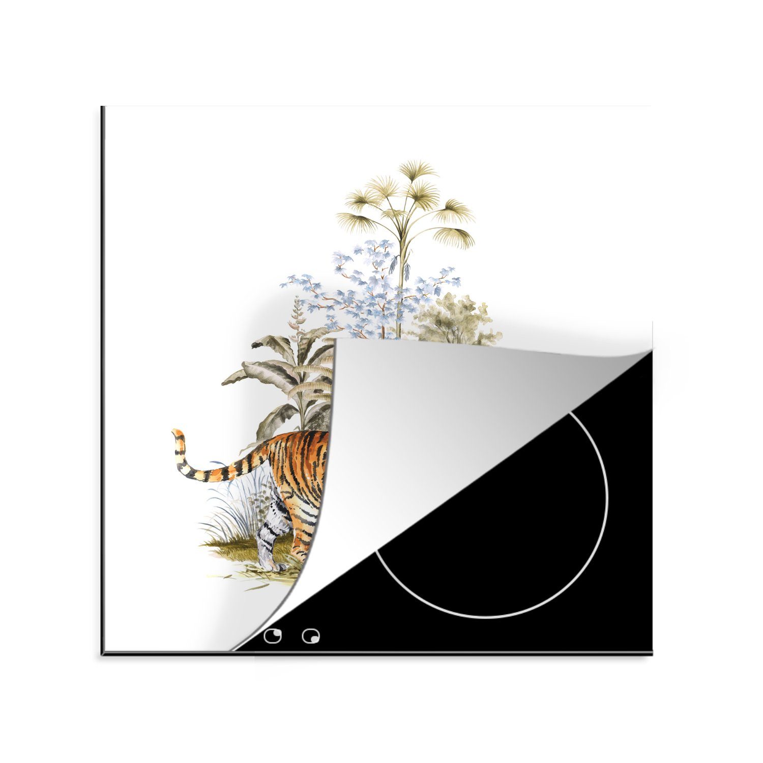Tiger cm, Arbeitsplatte für Pflanzen, - Herdblende-/Abdeckplatte küche Ceranfeldabdeckung, - tlg), (1 Vinyl, 78x78 Malerei MuchoWow
